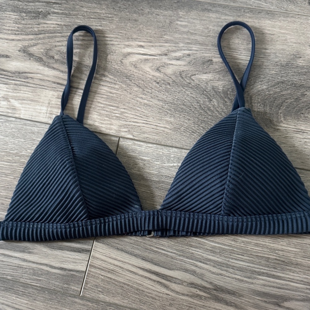 Hollister Ribbed Triangle Bikini Top - Navy